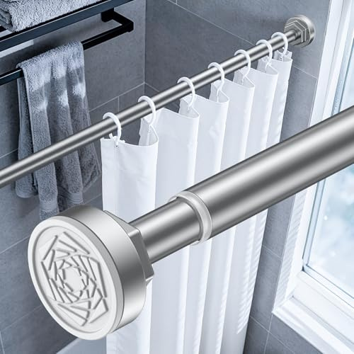 Uniclife Hexagonal Duschvorhangstange ohne Bohren silber 82-204 cm | Verstellbare Spannstange, rutschfest, rostfrei, für Bad, Fenster, Schrank, einfache Montage