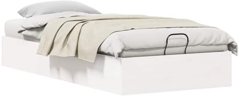 vidaXL Ottoman Bettgestell mit Stauraum Weiß 75 x 190 cm, Hübsches Staubett, modernes rechteckiges Design, Gaslift-Rahmen, praktischer Platzsparer, massives Kiefernholz