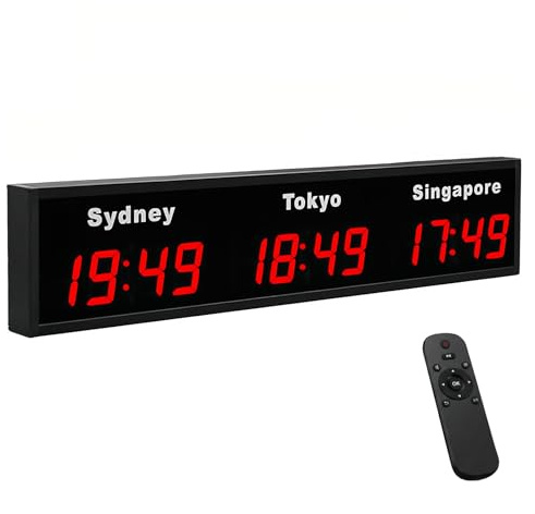 Große digitale LED-Weltzeitzonen-Uhr, Multi-Zeitzonen-Display mit anpassbaren Städten, für Hotel, Büro, Zuhause