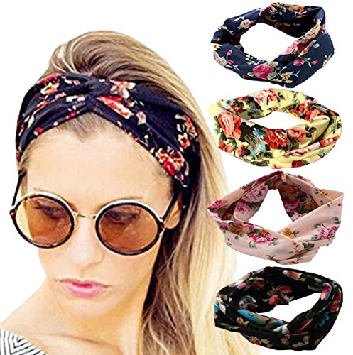 DRESHOW 4 Stück Damen Stirnband Elastische Weiche Stirnbänder Kopfband Haarband Kopf Wickeln Niedlich Haarschmuck für Alltag Yoga Sport Fitness