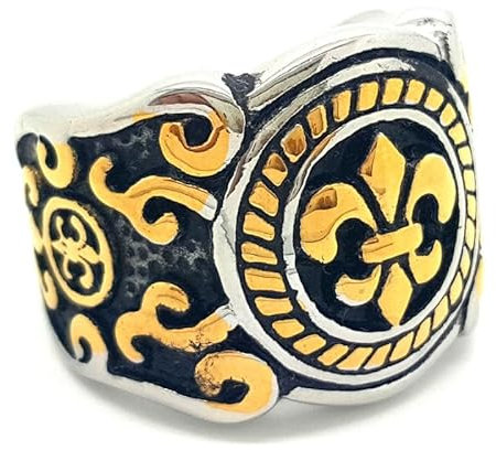 BOBIJOO Jewelry - Bague Chevalière Fleur de Lys Royaliste Or et Noire Acier Inoxydable Templier Chevalier - 71 (13 US)