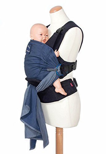 manduca DUO Porte-Bebe > blue/bleu < Porte Bébé & Echarpe de Portage Bebe en même temps, Système Innovant Click&Tie, Ceinture Ventrale en Option, Coton Biologique, Nouveau-nés & Enfants 3,5-15kg
