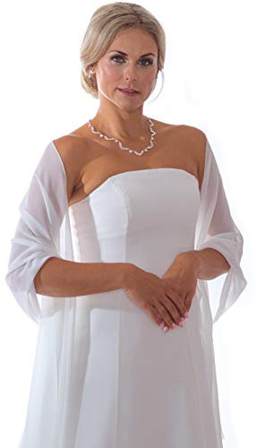 Unbekannt Schal Brautkleid Bolero aus Chiffon Stola Chiffon Ivory Jacke Braut Brautbolero Jäckchen (Weiß)
