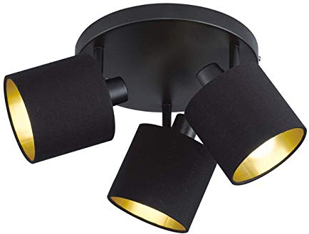 meineWunschleuchte 3-flammiger Deckenstrahler Rondell Ø 25cm, Stoffschirme Schwarz-Gold