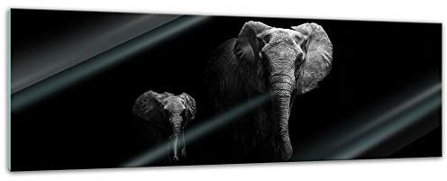 Bilderdepot24 Glasbild Elefanten schwarz weiß - 120x40 cm - Deko Glas - brilliante Farben, inkl. Aufhängung