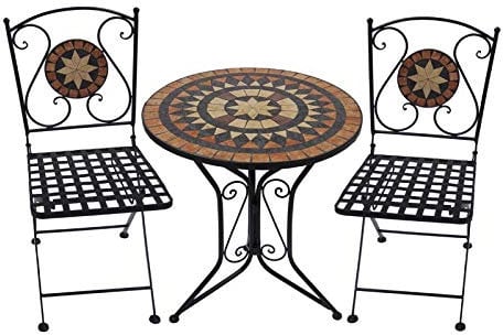 3tlg. Balkon Set Mosaik Garten Terrasse Metall Stuhl Tisch Beistelltisch Stühle