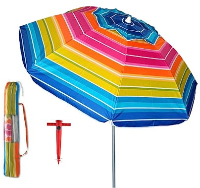Pincho Sombrilla para Playa 2m Aluminio UPF+50 99% UV 16 Varillas-antitorsión, Muy Ligera 1,6 kg, Resistente a Vientos de hasta 35 km/h