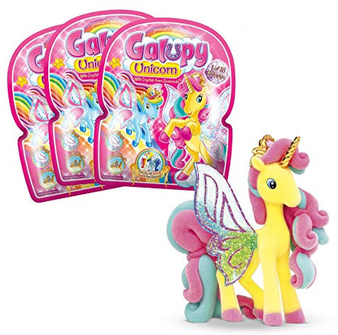 Galupy Unicorn - 3er Pack Einhorn Figuren, Einhorn Spielzeug zum Sammeln, Ponyfiguren mit Glitzerflügeln & Swarovski Kristal