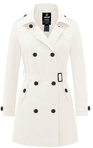 Wantdo Femme Trench-Coat à Double Boutonnage Ceinture Coupe-Vent à Bouton Veste Coupe Ajustée Manteaux Epaulettes d'Epaule Beige M