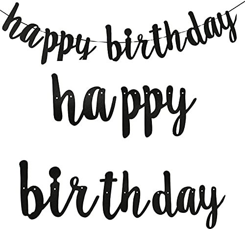Pancarta Feliz Cumpleaños Happy Birthday Banner Bandera Guirnalda Banderín Garland Feliz Cumpleaños Decoracíon Fiesta de Cumpleaños (negro)