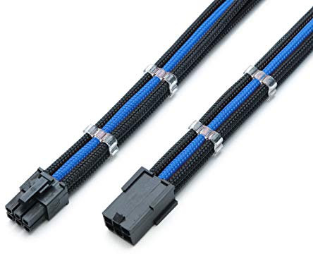 Shakmods 6 Pin PCIE GPU Graphics Card Sleeved Extension Cable 30cm + 2 Cable Combs (Dark Blue & Black)