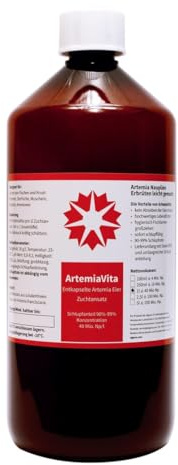 ArtemiaVita 1L - Artemia Eier entkapselt dekapsuliert - bis 99% Schlupf | Einfach und schalenfrei Salzkrebse züchten - Nur 2,5 ml pro 500 ml Brutansatz - mit Schlupfgarantie