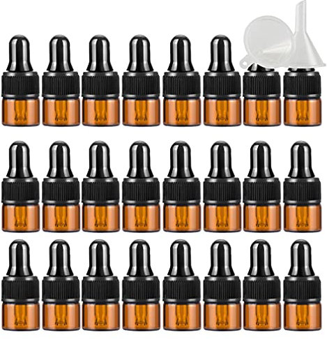 TIANZD 25 Pack Empty 1ml mini Brown Glass Dropper Bottles with Glass Pipette, Small Amber Dropper Bottles for Essential Oil Aromatherapy Blends Vials Vials Travel Sample Containers