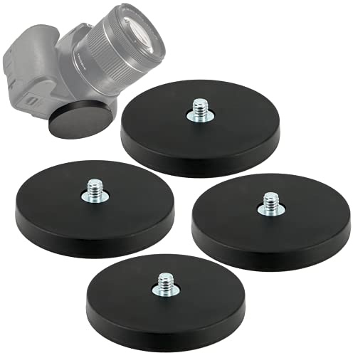 Neodym Magnet Gummiert - Magnetische Halterung mit 1/4 Zoll Gewinde - Kamerahalterung Kamera Mount für Actioncam DSLR GoPro oder Studio Lampen (66mm - 22 KG, 4 Stück)