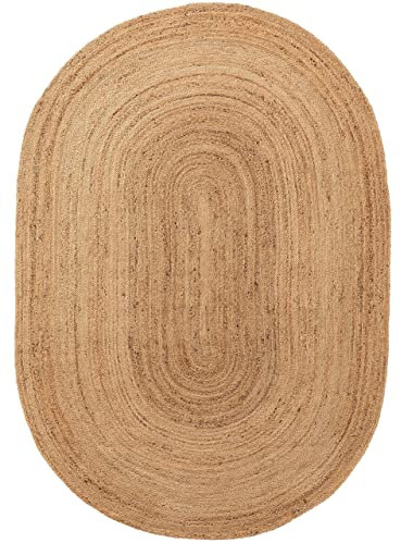 Gifiie Jute Teppich, handgewebt aus 100% Jute – ideal für Wohnzimmer, Schlafzimmer und Flur, perfekt als dekoratives. (Natur, Oval-(120X180) cm)