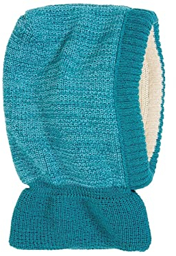 Bio Baby und Kinder Schalmütze 100% Bio-Baumwolle (kbA) und Schurwolle, Türkis blau melange, 46/48