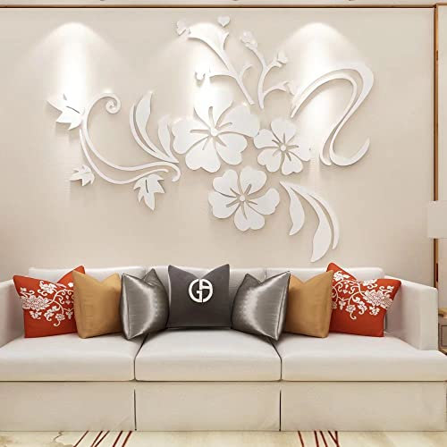 guangmu 3D Wall Sticker Floral Mirror - DIY Art Flower Decoration Stickers Lotus Decals Acrylic Mirror Wall Stickers Home Living Room Bathroom TV Background Decor Mural