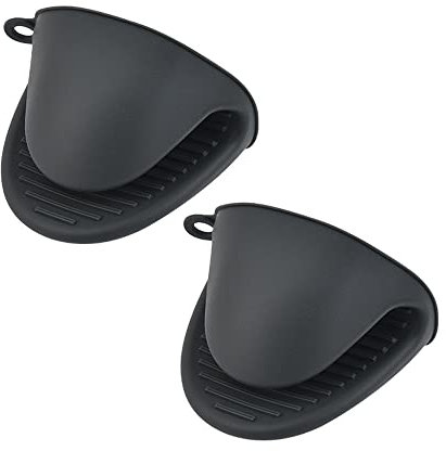 CAM2 Pot Holder Silicone Pot Holder Stove Mini Mitt Cooking Pinch Grips Kitchen Heat Resistant Solution - Pack of 2 (Black)