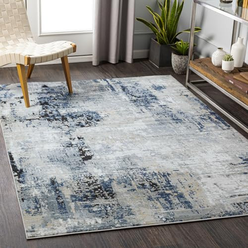 Livabliss Paris Wohnzimmer modern – Abstrakt Design in Marmor Optik für Wohnzimmer 160x220 cm, Esszimmer, Schlafzimmer - Marmor e groß, weicher Kurzflor in Blau, Grau, Beige