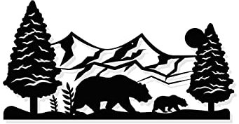 NBEADS Decorazione da Parete in Metallo, Orso e Montagna Decorazione da Parete Nera Silhouette Wall Art per La Casa, Camera da Letto, Soggiorno, Giardino, Hotel, Decorazione da Parete