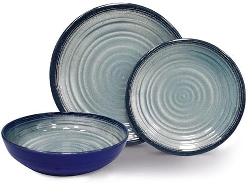 Vanilla Leisure Melamine Plastic Plate & Bowl Set 12 Piece Set BPA Free & Dishwasher Safe Alfresco Outdoor Camping Plates & Bowl Sets for Caravan Motorhome Heat Resistant Artisan Styled Tableware.