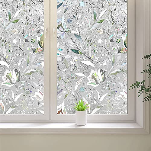 Fenster-Sichtschutzfolie, Tulpen-Fensteraufkleber, 3D-Dekoratives Fenster-Vinyl, Buntglas-Fensteraufkleber, statisch haftender Fensteraufkleber, Nicht klebend (60 x 200 cm)