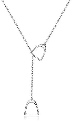 Clearine Collier Etrier 925 Argent Sterling Cheval Pendentif Interlock Double Stirrup Bijoux Cadeau pour Femme Fille Animaux Amoureux