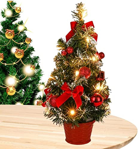 Keptfeet Albero di Natale - Prelit Albero di Natale con Luci | Albero di Pino di Natale da Tavolo Artificiale con luci a LED e Palline sospese per la Decorazione 'Albero di Natale