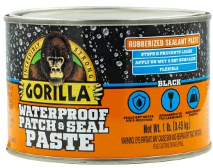 Gorilla Waterproof Patch & Seal Rubberized Sealant Paste, Black, 1lb Can (Pack of 1)
