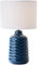 Lightbox blaue Keramik Tischlampe mit weißem Stoff-Schirm - dekorative Tischleuchte mit Schnurzwischenschalter - 42 cm Höhe & 25 cm Durchmesser - E14 Fassung max. 40 W aus Keramik/Metall/Textil
