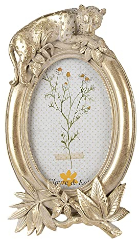 Clayre & Eef Bilderrahmen 10x15 cm Goldfarbig Kunststoff Glas Oval Fotorahmen
