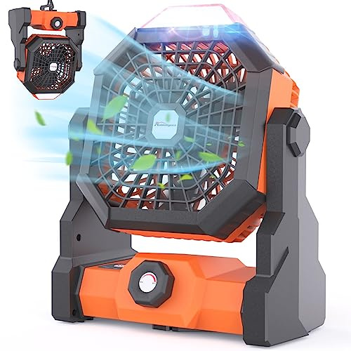 Ambitelligence Camping Fan Rechargeable, 10400mAh Portable Fan with LED Lantern, USB Battery Operated Tent Fan for Camping with Hook, 270° Rotation Personal Fan for Outdoor Picnic BBQ Travel