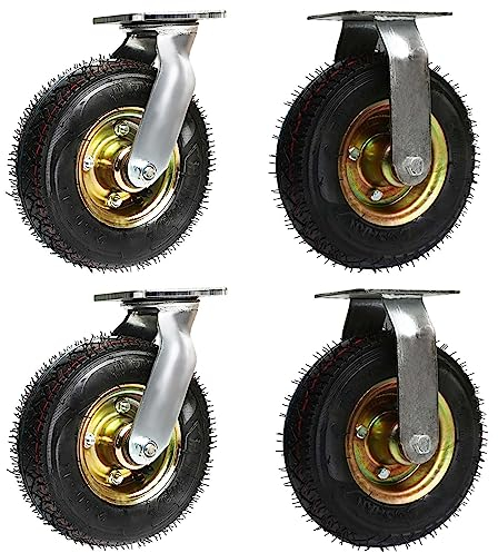 WORDFUN 150/200/250mm Luftreifen Gummi Rollen, 4 X Geräuschlose Transportrollen, Möbelrollen, Abriebfest, Lenkrollen, Doppelt Gelagert, Schwerlastrollen, Stahlräder, Trolley-Räder, Bockrolle