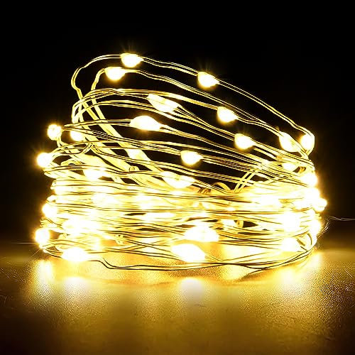 Riontto Fairy Lights,5M/16ft 50 LED Battery Operated Copper Wire Fairy String Lights,Waterproof Outdoor/Indoor Lights for Bedroom, Christmas, Parties, Wedding, Centerpiece(1 PCS, Warm White)