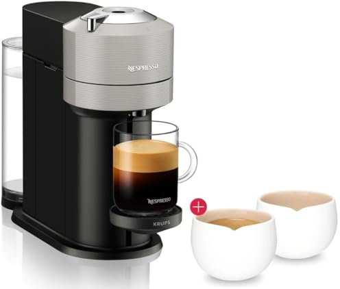 Nespresso Krups Next Light Grey Kaffeemaschine, Kaffeekapselmaschine + Origin Espresso Tassen (2 x 40 ml), Kaffee Kapselmaschine mit Automatische Abschaltung, Kurze Aufheizzeit, One-Touch-System