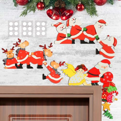 TGFIX 3 Stück Weihnachten Türrahmen Deko Weihnachtsdeko Türrahmen Holz Weihnachtsmann Türecke Dekoration Weihnachten Elch Türrahmen Dekorationen Weihnachten Türdeko für Tür Fenster Wand