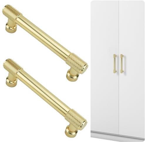 Bekecidi 2 Pack Cabinet Handles Gold, 119mm Drawer Handle Cupboard Handle Cabinet Pulls Hardware Wardrobe Gold Handles for Drawers Kitchen Door Dresser T Bar (B)