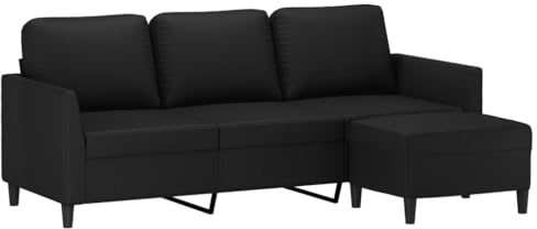 vidaXL Sofa 3 Sitzer, Couch mit Fußhocker, Liegesofa für Wohnzimmer, Polstersofa Sessel Relaxsofa Loungesofa Relaxcouch TV Sofa, Schwarz Kunstleder