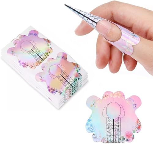 KSUKTSW 100 Stück Nagel-Schablonen,Butterfly Nagelschablonen, Modellier Schablone selbstklebend für Gel-Nägel & Nagel-Verlängerung Bunt Schablonen