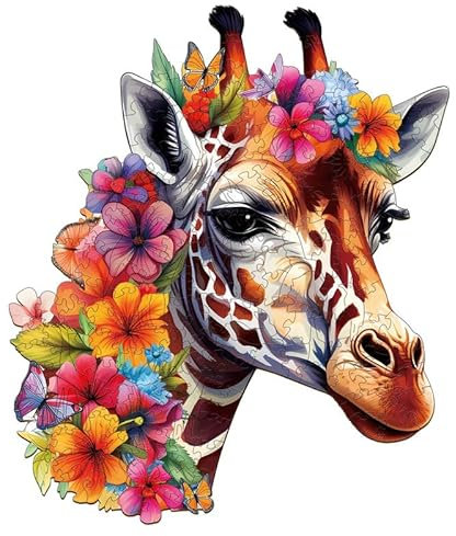 Blumuze Holzpuzzle Erwachsene 85 Stück, Giraffen Holz Puzzle, Holzpuzzle Einzigartige Tierform Puzzleteile, Puzzle aus Tierteilen, Puzzle Holz Erwachsene mit Geschenkbox aus Holz(S-21 * 17.8cm)