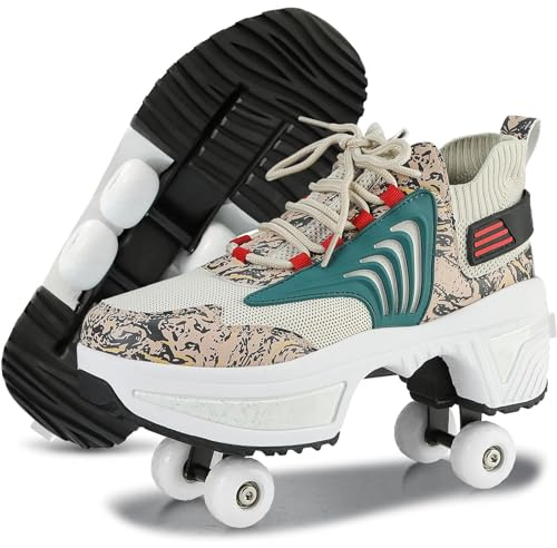Rollschuhe Schuhe,Schuhe mit Rollen für Mädchen,Turnschuhe mit Rollen Jungen,Roller Schuhe zum Einklappen,LED Roller Skates for Kids,Schuhe Roller Frauen (D, 38)