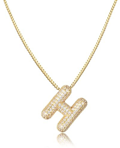 AFSTALR Damen bubble buchstaben kete Gold H ice out Balon halskette mit initial Anhanger Blase Schmuck 45+5cm