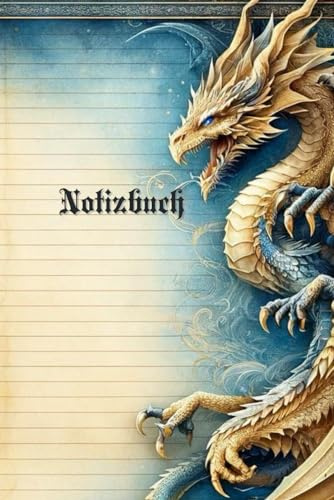 Notizbuch - Collection Drachen Blau-Beige: Format (6x9 Zoll = 15,24 x 22,86 cm). 100 Seiten Farbdruck, bunte Innenseiten im selben Design wie das Cover. Mit Linien im nostalgischem Charme