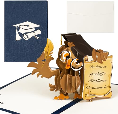 BETESSIN 3D Pop-Up Karte zur Graduation - Abschluss Glückwunschkarte im Eule Stil - Du hast es geschafft! - Abitur 2025 Geschenk - Bestandene Prüfung Geschenk für Abtur, Bachelor, Master, Doktor usw.