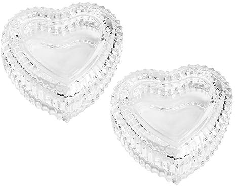 SAFIGLE 2 Stück Herzförmiger Schmuckbehälter Herzförmige Boxen Glas Schmuckglas Herztablett Schmuck Aufbewahrungsbehälter Mit Deckel Glas Bonbondose Langlebiger Glasbehälter Relief