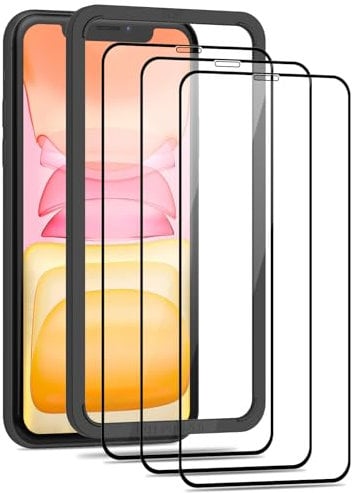 Beukei 3 Stück Panzer Schutz Glas für iPhone 11/ iPhone XR mit Installationsrahmen, Schutzfolie, HD Glas Displayschutz, 9H Härte, Anti- Kratzer,Blasenfrei,Glass