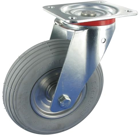 Rollentechnik Lenkrolle ohne Feststeller Rad Luftreifen Ø210x65 mit Rollenlager & Anschraubplatte Bauhöhe 250mm Tragfähigkeit 100 kg