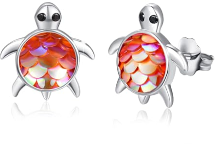 Schildkröte Ohrringe 925 Sterling Silber Schildkröten Ohrstecker Hypoallergene Ohrringe Nette Tier Schildkröte Schmuck, Sterling Silber (Orange)
