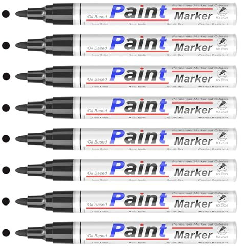 APOGO Black Paint Pens Permanent Paint Markers - 8 Pack Oil Based Paint Pens, Medium Tip, Waterproof Paint Marker set for Rocks, Wood, Metal, Plastic, Glass, Mugs, DIY Craft, Touch Up Paint Pen
