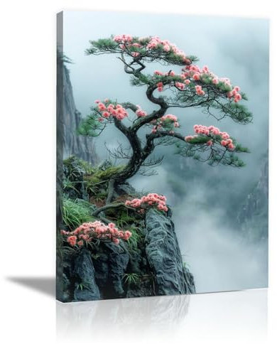 WQBQKKX Quadri Acquerello Albero della Vita Moderno Quadro Su Tela,Rosa, verde Quadri Soggiorno Quadri Per Bagno Quadretti Da Parete-30x45cm Incorniciato